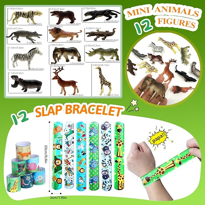 158 pcs Safari Party Favors for 12 kids ，Jungle Safari Birthday Party Supplies, Wild Animal Goodie Bags ,Safari Birthday Decorations Gift Bag Fillers Pinata Stuffers, Wild Animals Themed Party Toys