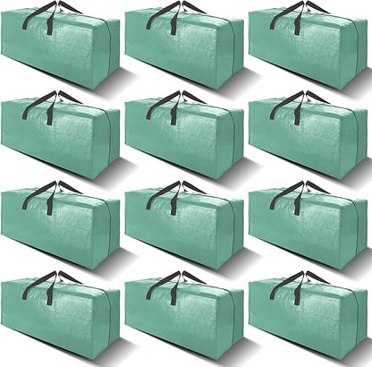 VELVETSURE 12 Pack Heavy Duty Large Moving Bags W/Backpack Straps - Strong Handles & Zippers, Storage Totes For Space Saving, Fold Flat, Alternative to Moving Box and Storage Bin, Teal