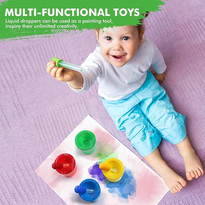 Color Science Test Tubes, Droppers for Kids, Plastic Test Tubes with Caps, Lab Tubes Science Experiments for Kids Age 4 5 6 7 8, Science Supplies Test Tube Holder for Little Scientist