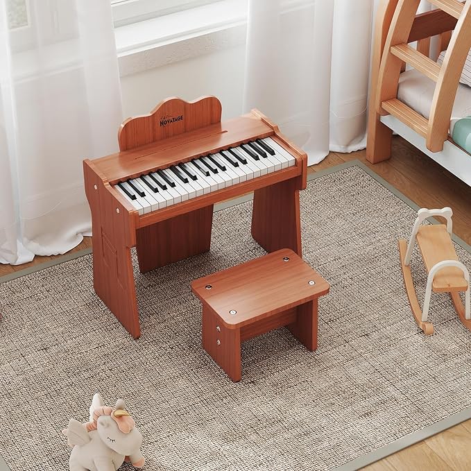 Kids Piano Keyboard, 37 Keys Wooden Digital Piano for Kids, Mini Baby Piano Toy, Music Educational Instrument Toy for 2+ Girls and Boys (Brown)