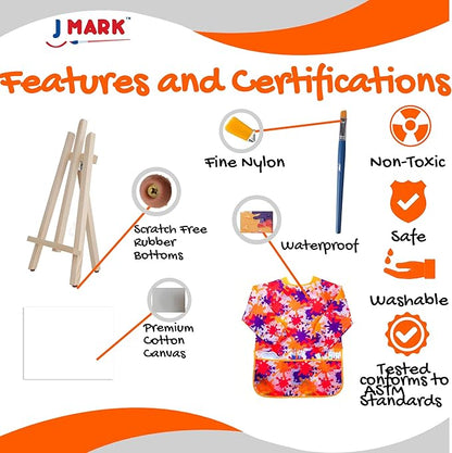 J MARK Ultimate Kids Paint Set – Complete Acrylic Paint Set for Kids, Includes Washable Paints, Storage Bag, Wood Easel, Canvas and More