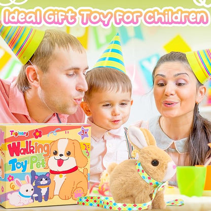 Tagitary Easter Plush Bunny Toys Electronic Bunny Toy with Sounds,Wiggling Ears,Hopping,Twitching Mouth and Nose,Interactive Rabbit Toy for Kids with Leash,Easter Birthday Gift for Toddlers