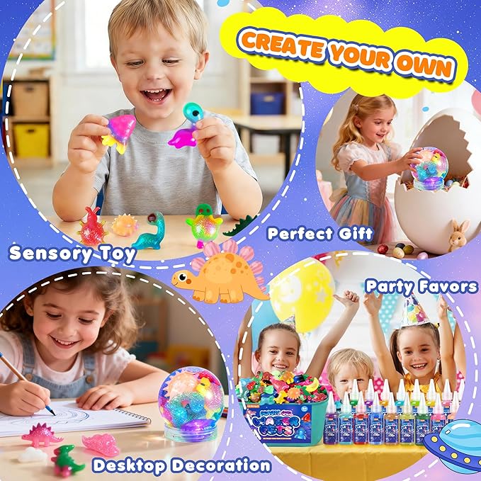 Magic Water Elf Toy Kit, Water Pets Toys for Kids, 36 Gels & 24 Molds, Aqua Fairy Water Gel Kit Squishy Maker, DIY Dinosaurs Space Make Your Own Squishies Sensory Toys, Crafts Gifts for Boys Girls 4+