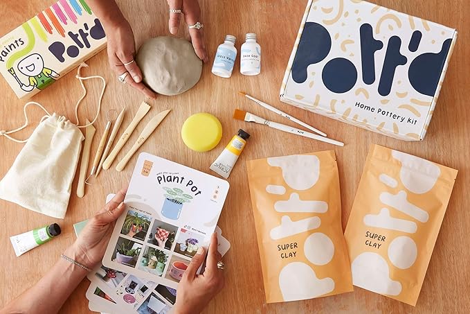 Pott'd Air Dry Clay for Adults. Beginners Home Pottery Kit for Adults. DIY Crafts Includes: Air-Dry Clay, Tools, Paints, Brushes, Sealant, Guides