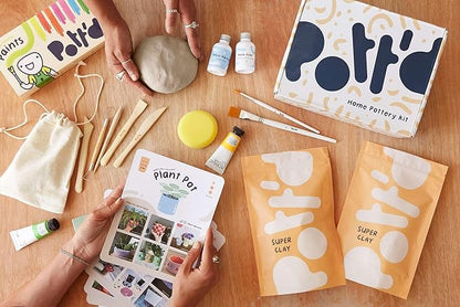 Pott'd Air Dry Clay for Adults. Beginners Home Pottery Kit for Adults. DIY Crafts Includes: Air-Dry Clay, Tools, Paints, Brushes, Sealant, Guides