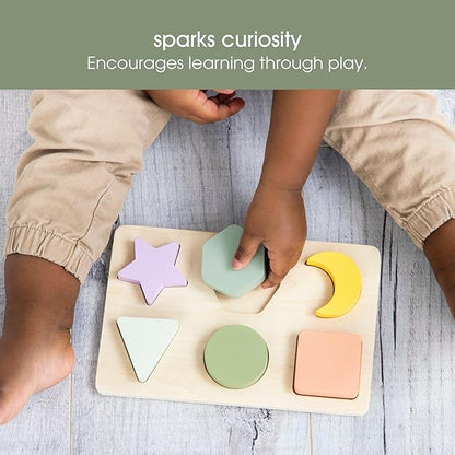 Pearhead Wooden Shapes Puzzle, Early Developmental Montessori Colors and Shapes Toy, Interactive Learning Games for Baby and Toddler, 6 Shapes Included, FSC Certified