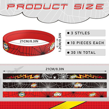 Spider Bracelets Silicone Wristband 30Pcs Superhero Spider Party Decorations Supplies for Spider Theme Kids Birthday Party Favors