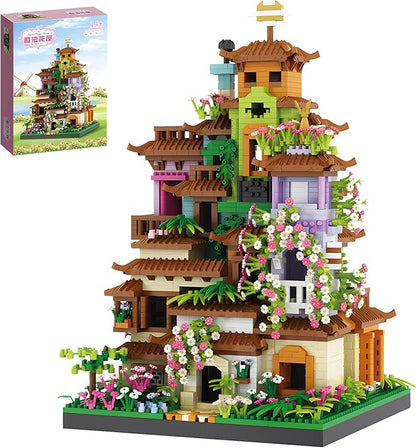 Cherry Blossom Tree House Micro Mini Building Block Sets for Adult,Flowers Treehouse Modell Villa Kit for Woman Kids（3350 Pieces）
