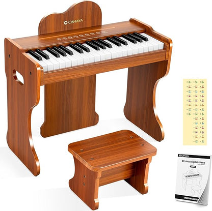 CAHAYA Kids Piano Keyboard Wooden - 37 Keys Digital Piano for child, Baby Piano Toy with Touch Controls Music Educational Instrument Set Wooden Toy for 3+ Girls Boys Gift