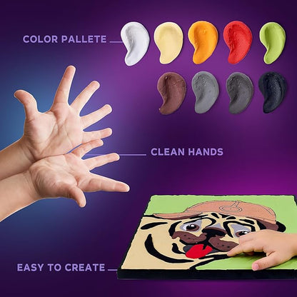 Okto Paint by Numbers for Children - Kid's Paint by Numbers Kits with Air Dry Clay, Unique 2D Wall Art, Sensory Canvas, Pug Themed, Framed Animal Kit for Age 5+