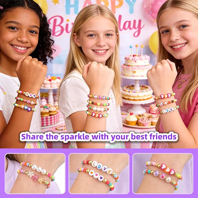 Friendship Bracelet Set for Women & Girls - Trendy Handmade Jewelry Gift with Love Charms, Rainbow Color, Boho Beads & Adjustable Design 8-Pack
