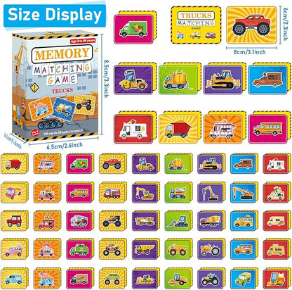gisgfim 50 Pairs Memory Matching Game for Kids Trucks Concentration Games for Preschool Educational Ages 4-8 A Fun & Fast Vehicle Theme Memory Matching Games