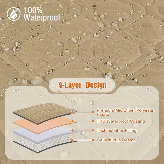 VANSOFY 100% Waterproof Recliner Chair Covers, Recliner Cover Non-Slip Dog Chair Cover Furniture Protector Washable Slipcover with Pocket, Elastic Straps for Pets, Dogs(Sand, 30")