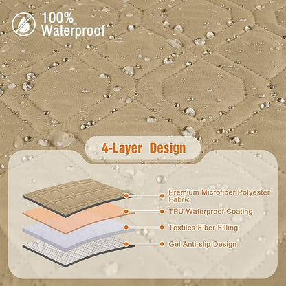 VANSOFY 100% Waterproof Recliner Chair Covers, Recliner Cover Non-Slip Dog Chair Cover Furniture Protector Washable Slipcover with Pocket, Elastic Straps for Pets, Dogs(Sand, 30")