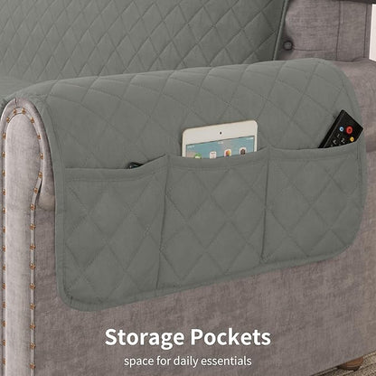 CHUN YI Oversized Couch Cover, Water Resistant Sofa Cover Slipcover for 4 Cushion Sofa, Washable with Adjustable Strap Storage Pocket for Living Room Dog Pet (Oversized Sofa, Light Grey)