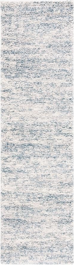 SAFAVIEH Berber Shag Collection Runner Rug - 2'3" x 8', Ivory & Light Aqua, Non-Shedding & Easy Care, 1.2-inch Thick Ideal for High Traffic Areas in Living Room, Bedroom (BER563J)