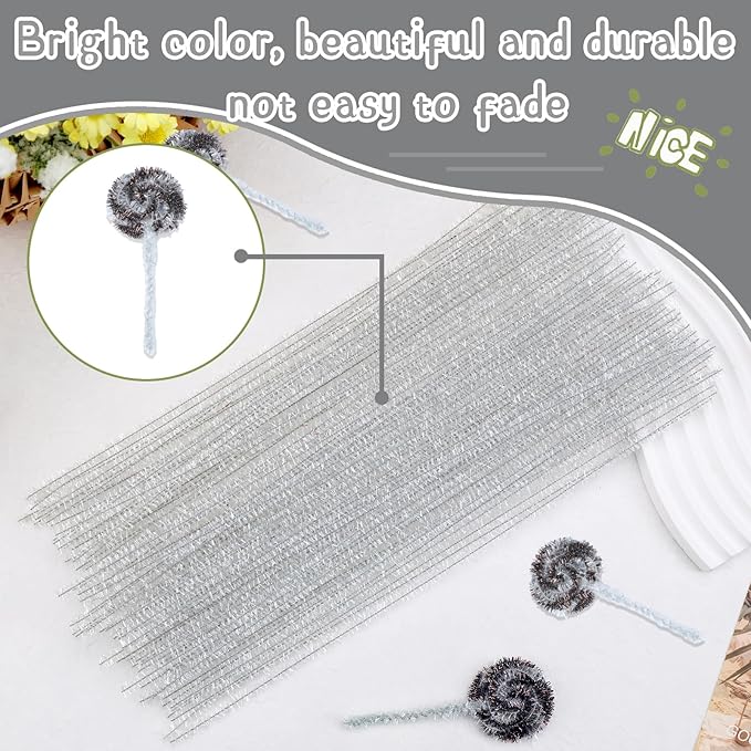 Hssugi Pipe Cleaners, 100PCS Christmas Pipe Cleaners Craft Supplies, Glitter White Pipe Cleaners Bulk Fuzzy Sticks for DIY Art and Craft Projects Home Decoration
