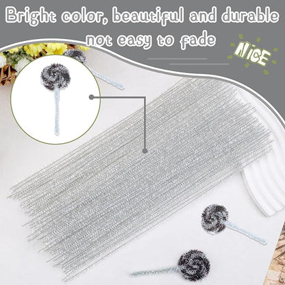 Hssugi Pipe Cleaners, 100PCS Christmas Pipe Cleaners Craft Supplies, Glitter White Pipe Cleaners Bulk Fuzzy Sticks for DIY Art and Craft Projects Home Decoration