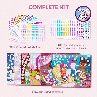Klever Kits Dot Art Kit for Kids, No Mess Sticker for Toddlers 3-7, Craft Kits, DIY Creative Activity, Travel Toy, Birthday for Boys Girls (Unicorns & Princess)