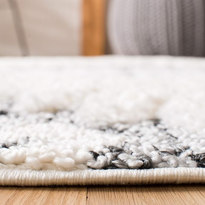 SAFAVIEH Moroccan Tassel Shag Collection Runner Rug - 2'3" x 16', Ivory & Grey, Boho Design, Non-Shedding & Easy Care, 2-inch Thick Ideal for High Traffic Areas in Living Room, Bedroom (MTS652F)