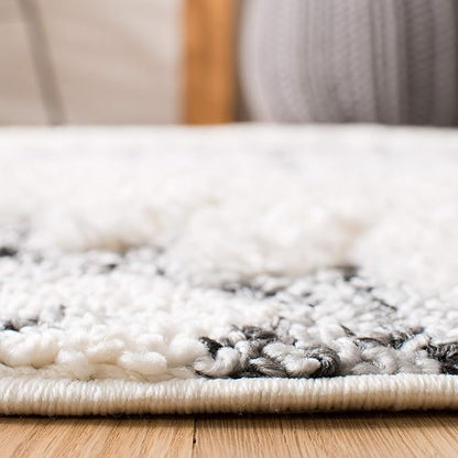 SAFAVIEH Moroccan Tassel Shag Collection Runner Rug - 2'3" x 14', Ivory & Grey, Boho Design, Non-Shedding & Easy Care, 2-inch Thick Ideal for High Traffic Areas in Living Room, Bedroom (MTS652F)