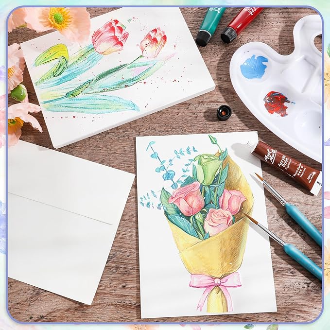120 Sets Watercolor Paper with Envelopes, 140 lb/300 GSM NOT FOLDABLE Watercolor Paper Cards Blank Watercolor Postcards for Christmas Greeting Cards, Wedding Invitations, Thank You Cards