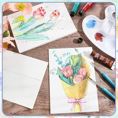 Prudiut 60 Sets Watercolor Paper with Envelopes, 140 lb/300 GSM NOT FOLDABLE Watercolor Paper Cards Blank Watercolor Postcards for Christmas Greeting Cards, Wedding Invitations, Thank You Cards