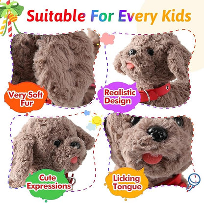 Teddy Walking Barking Dog Toy Singing Puppy Set, Repeat What You Say Teddy with Control Leash Electronic Dog, Touch or Voice Control Realistic Robot Musical Dancing Animated Plush Pet for Toddler