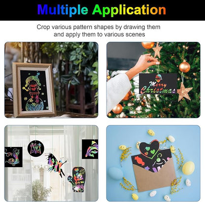 Cityrosy Scratch Art Paper Rainbow Sets 100 Pcs-Black Scratch Off Paper Valentines Day Present for Kids Magic Scratch Off Set Crafts Supplies Kits for Age 3-12 Kids for Party Games Easter Christmas