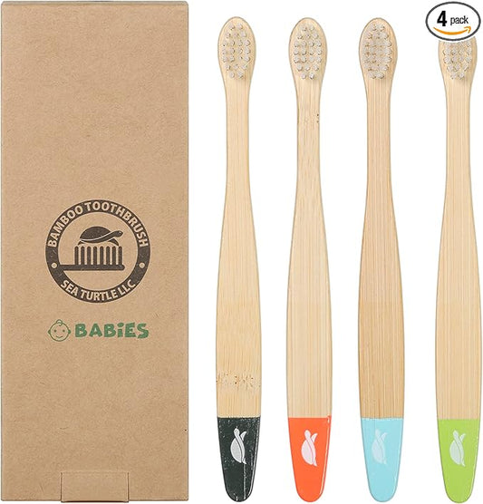 Sea Turtle Plant-Based Bristles, Ultra-Soft Bamboo Toothbrushes, Natural Toothbrush for Babies (4 Pack)