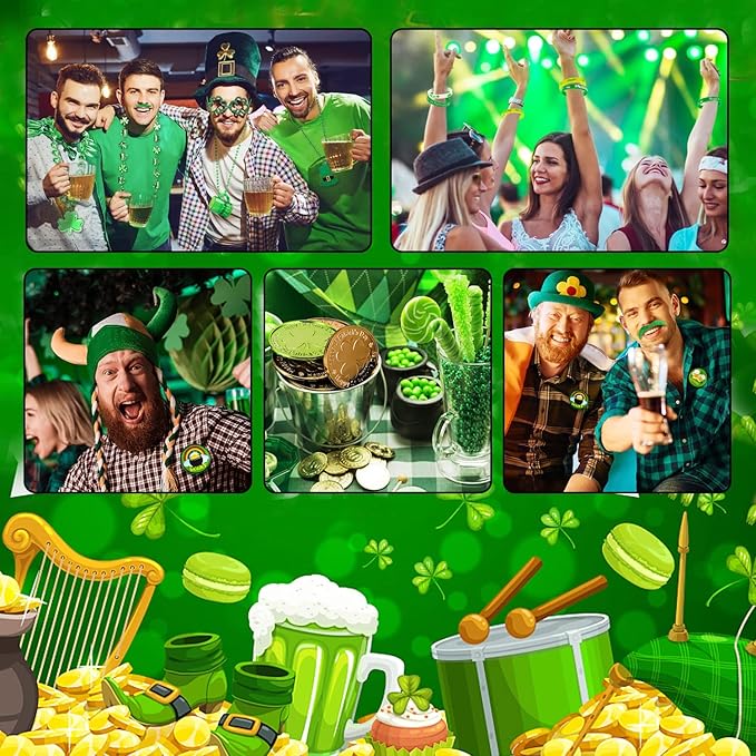 St.Patrick's Day Accessories Set, Saint Patrick Day Accessories Including Necklaces, Green and Gold Coins, Mustache, Rubber Wristbands, Badges, Tattoo Stickers for Irish Day Party Supply