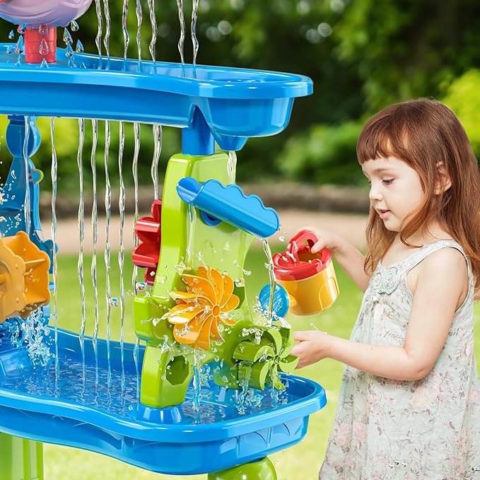 Water Table for Toddlers 1-3 3-5, 5-Tier Water Table for Kids with Sand Beach Toys, Water and Sand Sensory Table Beach Outdoor Birthday Gifts Toys for Kids Toddlers Age 3 4 5 6 7 8 Boys Girls