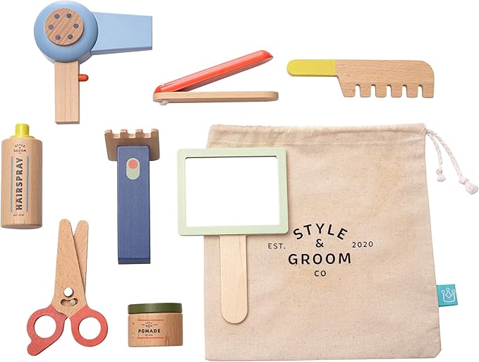 Manhattan Toy Style & Groom 9 Piece Wooden Toddler & Kids Pretend Play Hair Styling & Grooming Kit