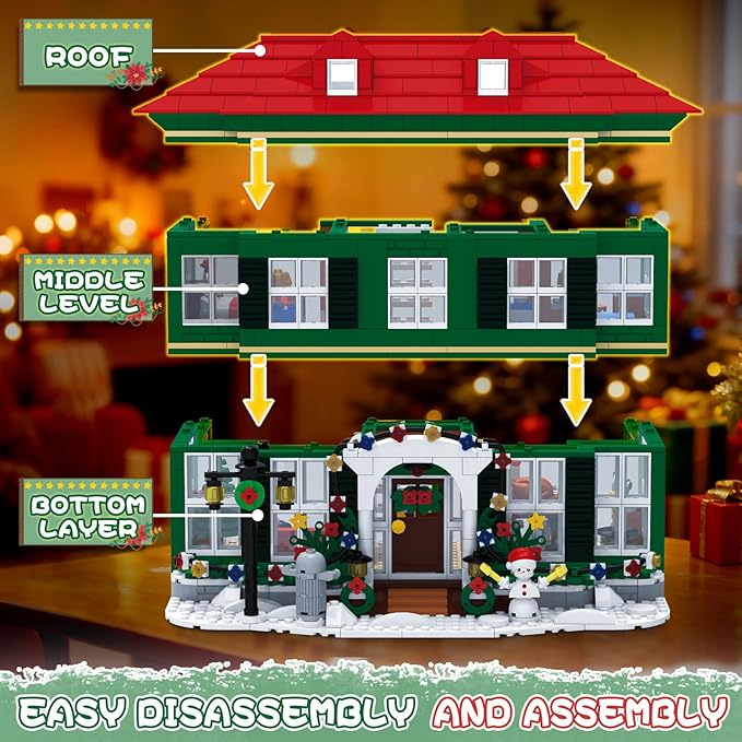 Christmas House Building Set with Light for Adults, NO Compatible with Lego House, 1187PCS Holiday Loness Home Boys House Building Kits, Christmas for Movie Fans Friends Family