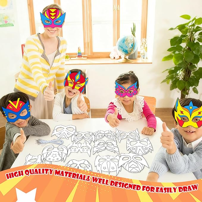 Lonfliness 36 Set Super Theme Hero Coloring Mask Craft for Kids Color Your Own Paper DIY Kit Hero Theme Mask Crafts Helmet Craft for Fun Home Activities Masquerade Party Supplies Super Party Favors