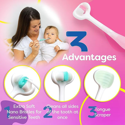 Extra Soft Toddler Toothbrush , Toddler toothbrushes 1-2 Toothhugger High Efficient 3 Sides Baby Toothbrush 12 months and up, Infant Toothbrush, Toddler Toothbrushes 1-3, Baby Toothbrush (3 Pack)