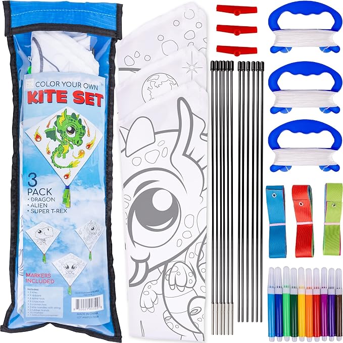 Hapinest DIY Color and Make Your Own Kite Kit for Kids | Easy to Fly Kites Outdoor Toys and Activities for Boys and Girls Ages 4 5 6 7 8 9 10 11 12 Years Old and Up
