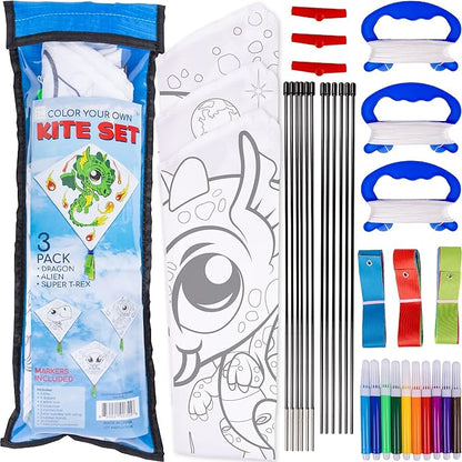 Hapinest DIY Color and Make Your Own Kite Kit for Kids | Easy to Fly Kites Outdoor Toys and Activities for Boys and Girls Ages 4 5 6 7 8 9 10 11 12 Years Old and Up