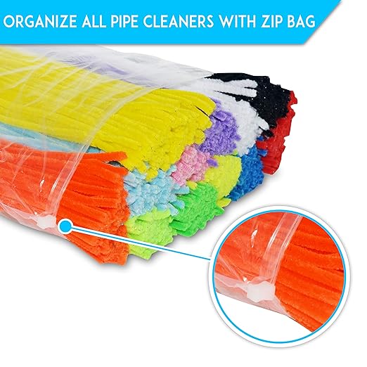 EpiqueOne 1300-Piece Arts & Craft Supply Set | Includes 1200 Chenille Pipe Cleaner Stems in 12 Colors & 100 Googly Eyes | Ideal for Use at Home & School for DIY Art & Craft Projects, Decoration & More