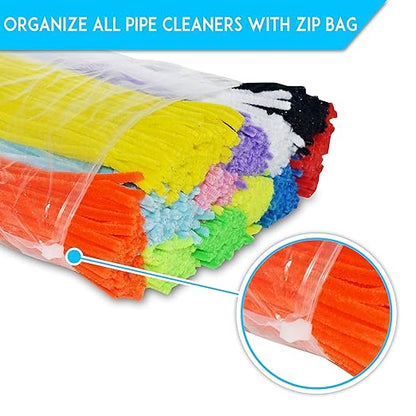 EpiqueOne 1300-Piece Arts & Craft Supply Set | Includes 1200 Chenille Pipe Cleaner Stems in 12 Colors & 100 Googly Eyes | Ideal for Use at Home & School for DIY Art & Craft Projects, Decoration & More