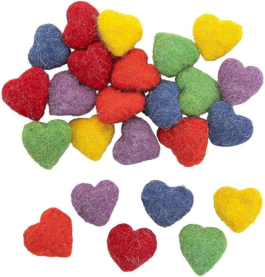Rainbow Wool Felt Hearts - Craft Supplies - 24 Pieces