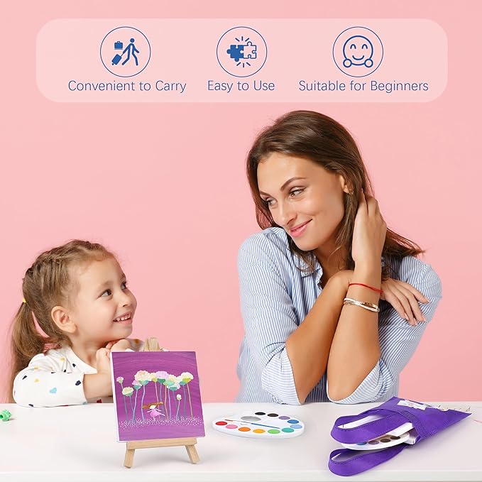 Aodaer 48 Pieces Mini Watercolor Paint Set Include 12 Colors 4 x 4 Inch Watercolor Paints, Wooden Canvas Easels, Canvas Tote Bags, Aprons, Back to School Art Beginner Supplies for Kids