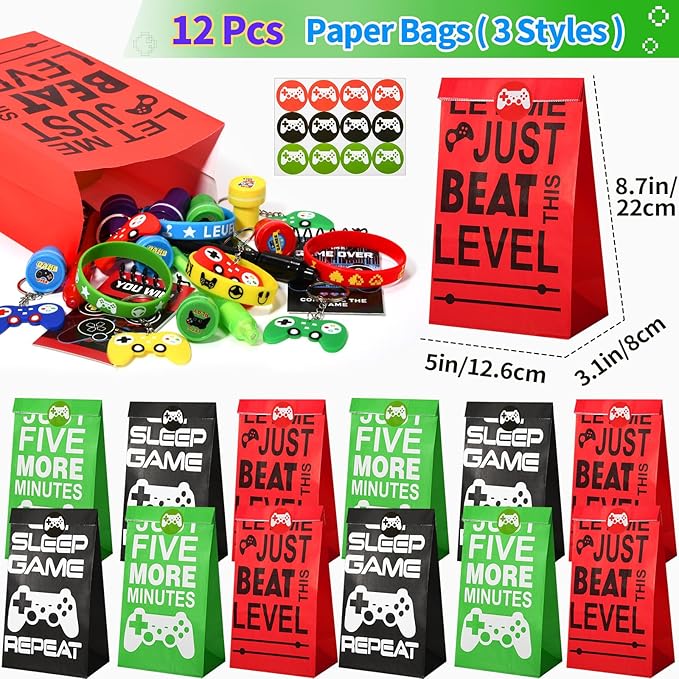 102 Video Game Party Favors Birthday Supplies Silicone Bracelet VIP Pass Holder Stamper Keychain Tattoo Stickers Goodie Bag Fillers Gaming on Toy Gift Kid Boy Gamer Party Favors