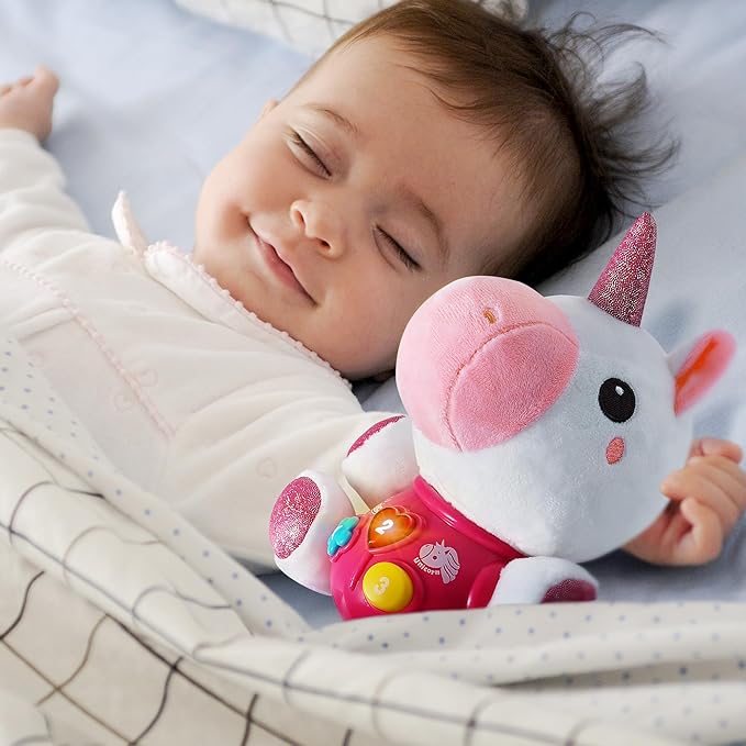 iPlay, iLearn Baby Unicorn Musical Toys, Newborn Girls Gift, Soft Plush Stuffed Animal, Infant Light Music Time, 1st Valentine's Easter Basket Stuffer 0 1 2 3 6 9 12 18 Month Age 1-3 Toddlers Boys
