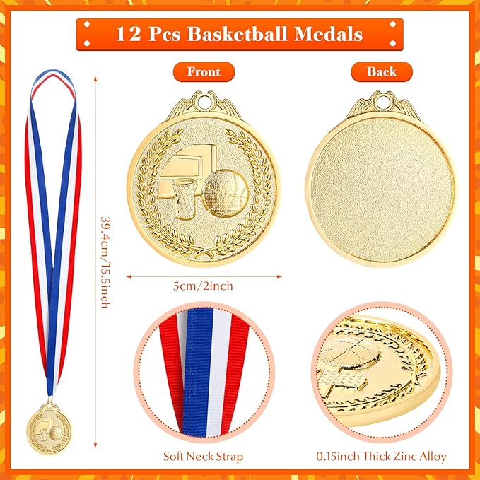98 Pcs Basketball Party Favors Set for Kid Boy Basketball Team Gift Bulk 12 Basketball Medals 12 Paper Gift Goodie Bag 12 Foam Basketball 50 Stickers 12 Wristband for Classroom Reward Prizes Birthday