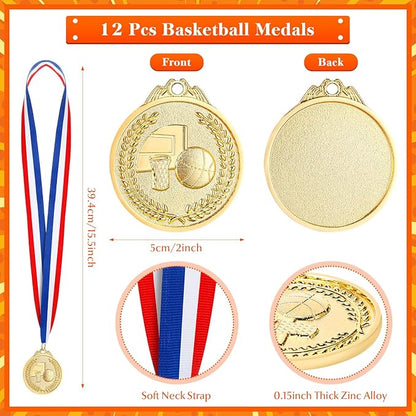 98 Pcs Basketball Party Favors Set for Kid Boy Basketball Team Gift Bulk 12 Basketball Medals 12 Paper Gift Goodie Bag 12 Foam Basketball 50 Stickers 12 Wristband for Classroom Reward Prizes Birthday