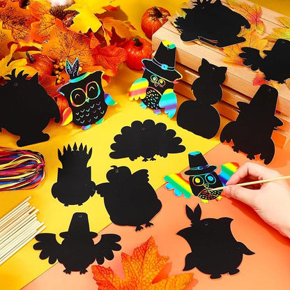 Hollowfly 80 Pcs Owl Scratch Cards for Boys Girls Owl Party Favors Colorful Scratch Off Paper for Christmas DIY Valentines Classroom Birthday Party Art Project