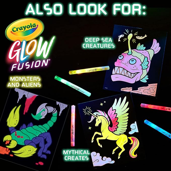 Crayola Glow Fusion, Glow in The Dark Coloring Set with Markers, Alien & Monster Coloring Pages, Gift for Kids