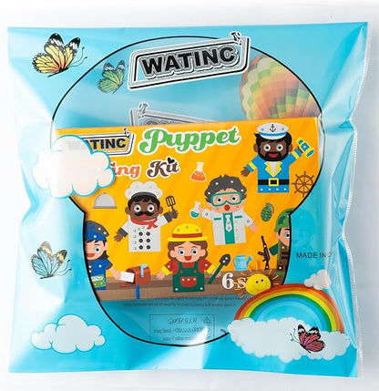 WATINC 6Pcs Hand Puppet Making Kit, Art Craft Felt Sock Puppet Toys, Creative DIY Make Your Own Pompoms Wiggle Googly Eyes Storytelling Role Play Party Supplies Gift for Girls Boys (Career B)