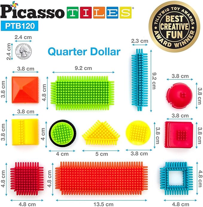 PicassoTiles 120pcs Hedgehog Interlocking Building Blocks Tiles Construction Toy Set Learning Playset STEAM Development Preschool Kindergarten Toy for Kids Age3+ PTB120